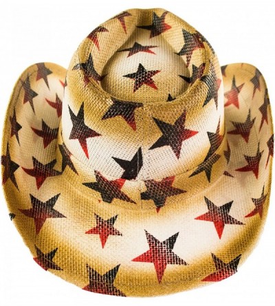 Cowboy Hats American Patriotic Western Straw Cowboy Hat- Vintage Style Red- White & Blue Stars- Shape-able Brim- Flex Fit - C...