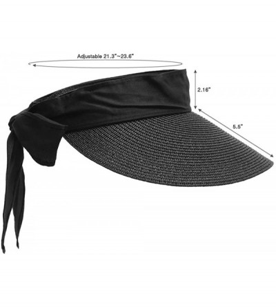 Visors Women UV Protection Fordable Straw Sun Visor with Big Brim Hat- Designed in Korea - Black - CW18XEC6K5A $18.31