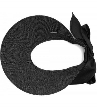 Visors Women UV Protection Fordable Straw Sun Visor with Big Brim Hat- Designed in Korea - Black - CW18XEC6K5A $18.31