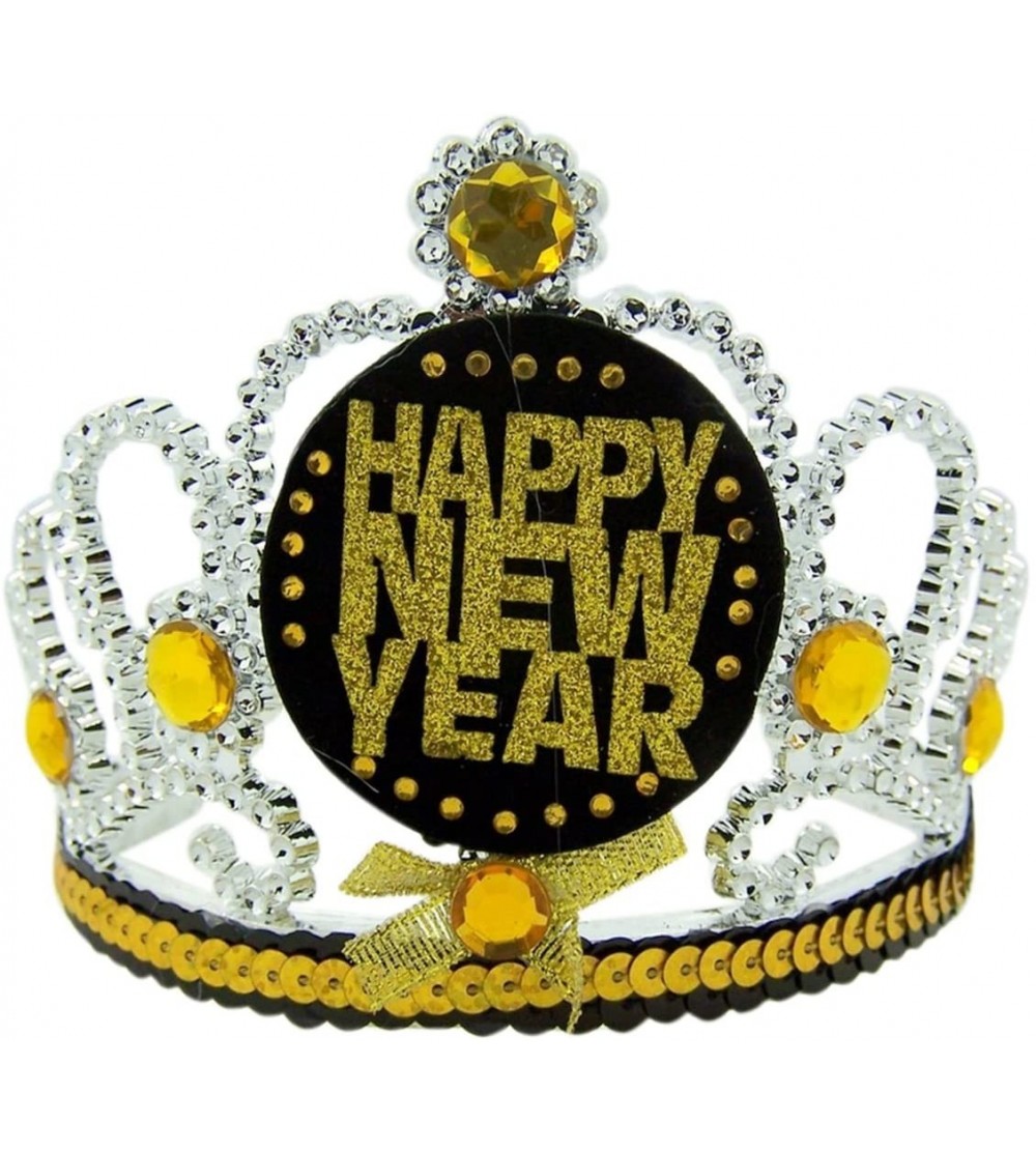 Headbands Happy New Years Black Gold and Silver Holiday Tiara Headband - C8186NI9SXD $7.46