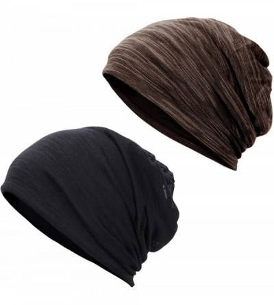 Skullies & Beanies Cotton Beanie Lightweight Turban Slouchy Beanie Hat Cap for Women and Men - 03-black+coffee - C4198DRANMZ ...