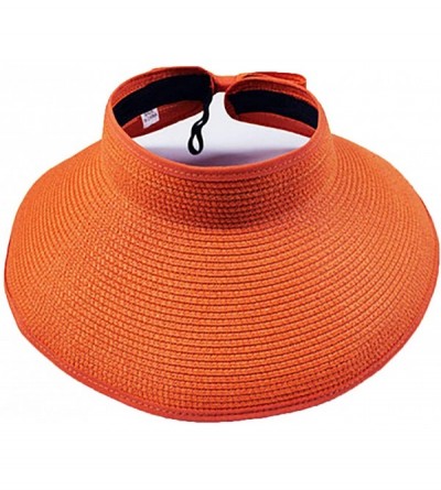 Visors Women's Summer Foldable Straw Sun Visor w/Cute Bowtie UPF 50+ Packable Wide Brim Roll-Up Visor Beach Hat - Orange - C0...