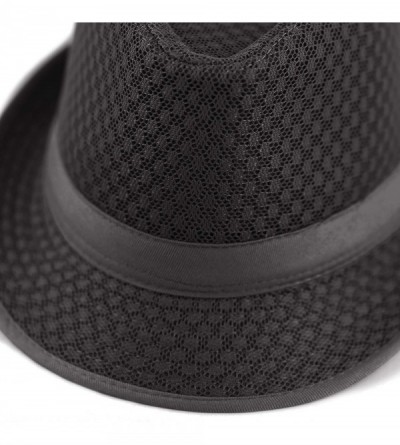 Fedoras Black Horn Light Weight Classic Soft Cool Mesh Fedora hat - Black - CF12DA4YI97 $15.91