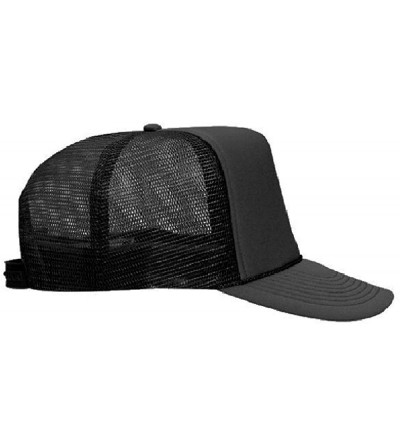 Baseball Caps Polyester Foam Front 5 Panel High Crown Mesh Back Trucker Hat - Black - C712EXF1MPL $9.52