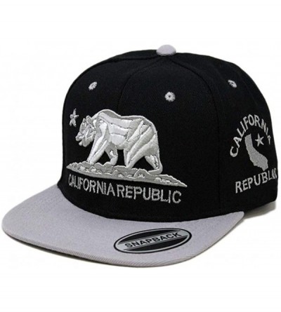Baseball Caps California Republic Bear Logo Snapbacks Flat Brim Adjustable Snapback Hat Cap - Black Gray 01 - C1196XGS43X $11.91