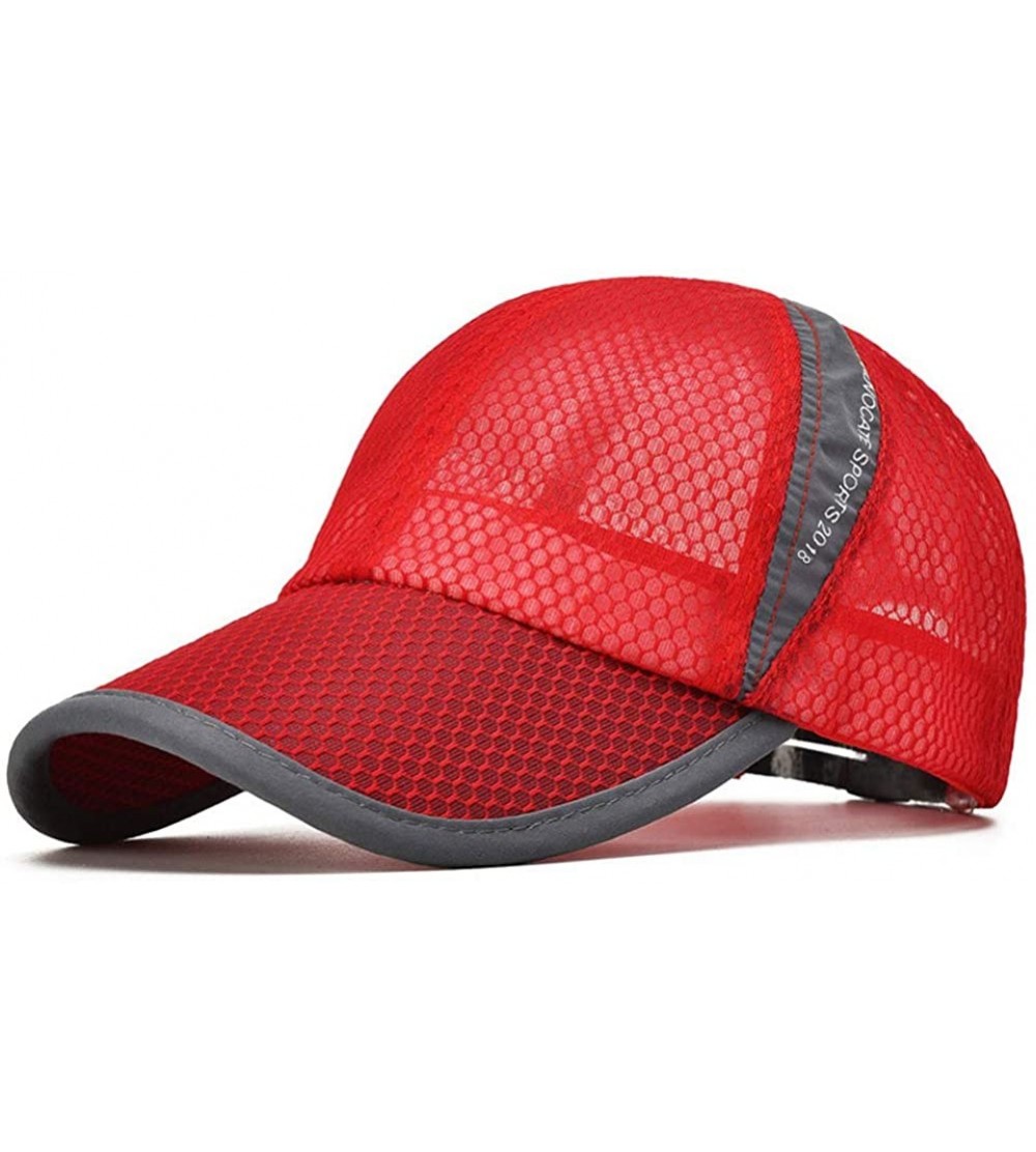 Baseball Caps Men's Outdoor Quick Dry Mesh Baseball Cap Adjustable Lightweight Sun Hat for Running Hiking - Red - CV18R2GMC6M...