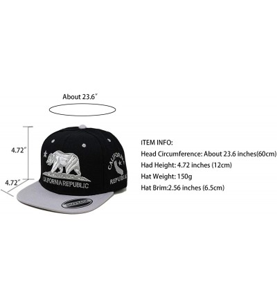 Baseball Caps California Republic Bear Logo Snapbacks Flat Brim Adjustable Snapback Hat Cap - Black Gray 01 - C1196XGS43X $11.91