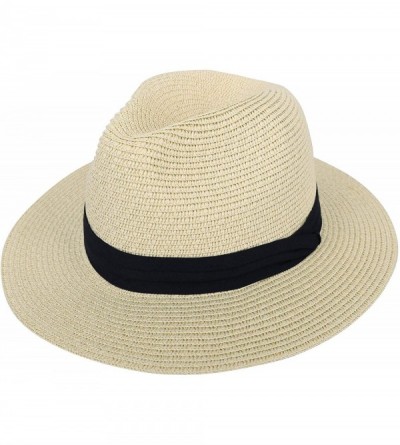 Sun Hats Mens Women's Wide Brim Straw Panama Sun Hat - Beige - CG18KDXMZQS $16.77
