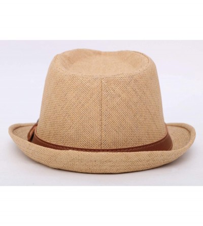 Fedoras Beach Straw Fedora Hat w/Solid Hat Band for Men & Women - Khaki Hat Brown Belt - C517Y53N5OO $18.02