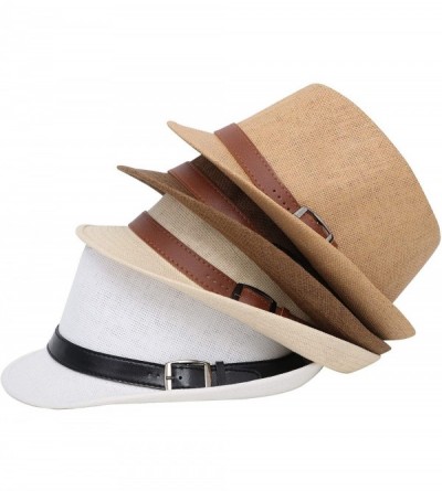 Fedoras Beach Straw Fedora Hat w/Solid Hat Band for Men & Women - Khaki Hat Brown Belt - C517Y53N5OO $18.02