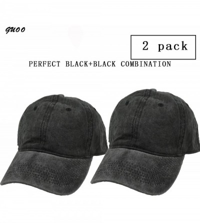 Baseball Caps Vintage Washed Distressed Men Baseball Cap Dad Hat Cotton Pigment Dyed Low Profile Denim Hat - A-black+black - ...