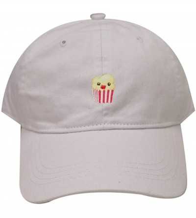 Baseball Caps Cute Popcorn Cotton Baseball Dad Cap - White - CG182YKX3MI $26.42