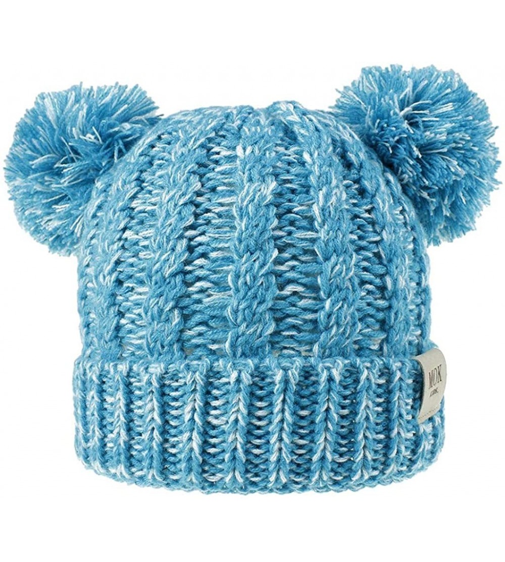 Skullies & Beanies Baby Beanie Hat Pom Pom Ears Knitted Basic Soft Beanie Baby Winter Hats for 2019 Warm Winter - Blue - CH18...