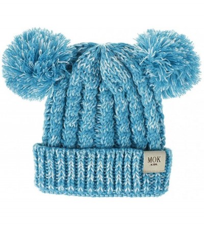 Skullies & Beanies Baby Beanie Hat Pom Pom Ears Knitted Basic Soft Beanie Baby Winter Hats for 2019 Warm Winter - Blue - CH18...