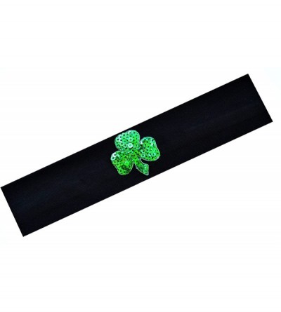 Headbands St Patrick's Day Sequin Shamrock Cotton Stretch Headband - Black - CQ11NXCGNMN $21.56