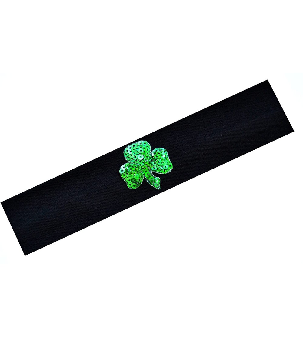 Headbands St Patrick's Day Sequin Shamrock Cotton Stretch Headband - Black - CQ11NXCGNMN $11.63