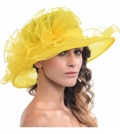 Sun Hats Kentucky Derby Church Hats for Women Dress Wedding Hat - Yellow - CB12BSC25G7 $17.24