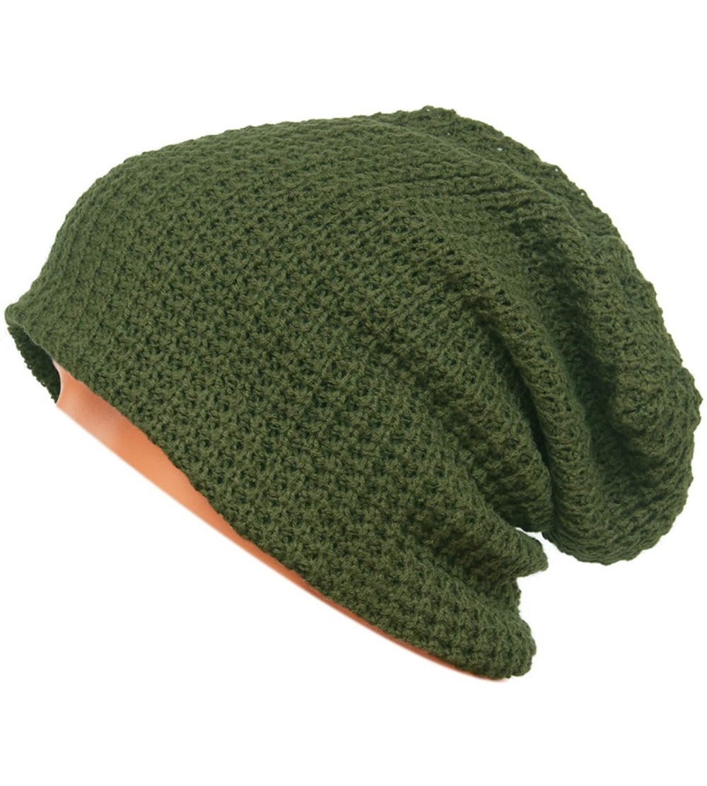 Skullies & Beanies Unisex Beanie Hat Slouchy Knit Cap Skullcap Baggy Crochet Style 1004 - Green - CY128ZOKOUF $8.67