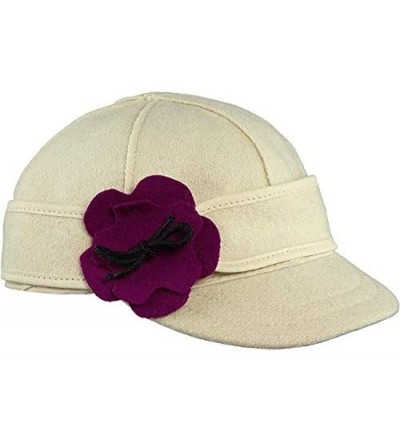 Newsboy Caps Lil' Petal Pusher Cap - Decorative Wool Hat with Earflap - Winter White/Raspberry - CM12O6ND4TN $54.84