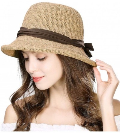 Sun Hats Womens UPF 50 Summer Straw Beach Sun Hat Wide Brim Fashion Fedora Packable & Adjustable - 89032beige - CF18R7Z9QY6 $...