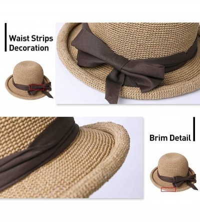 Sun Hats Womens UPF 50 Summer Straw Beach Sun Hat Wide Brim Fashion Fedora Packable & Adjustable - 89032beige - CF18R7Z9QY6 $...