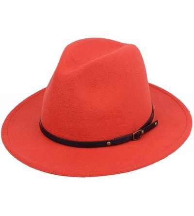 Fedoras Women Lady Vintage Retro Wide Brim Wool Fedora Hat Panama Cap with Belt Buckle - Red - CV18A6ACI94 $12.95