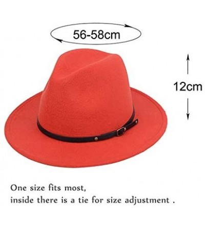Fedoras Women Lady Vintage Retro Wide Brim Wool Fedora Hat Panama Cap with Belt Buckle - Red - CV18A6ACI94 $12.95