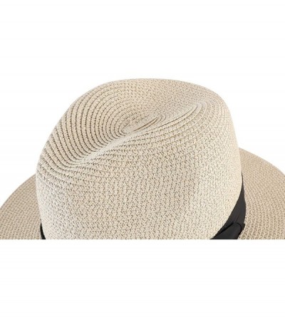 Sun Hats Womens UPF50 Foldable Summer Straw Hat Wide Brim Fedora Sun Beach hat - Style A-black - C418QXU7Y9Z $17.69
