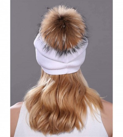 Skullies & Beanies Women Winter Kintted Beanie Hats with Real Fox Fur Pom Pom - Z-white 3 - CA18KE5YI3S $19.01