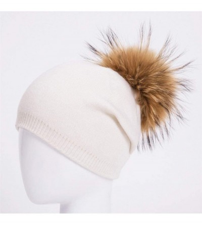 Skullies & Beanies Women Winter Kintted Beanie Hats with Real Fox Fur Pom Pom - Z-white 3 - CA18KE5YI3S $19.01