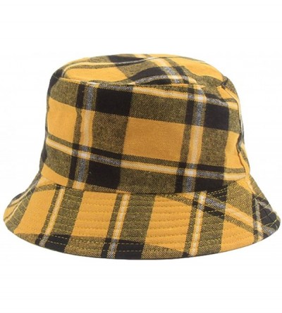 Bucket Hats Packable Bucket Hats Reversible Women Sun Plaid-Fisherman Caps - Yellow - C718UCH6ZXH $18.66