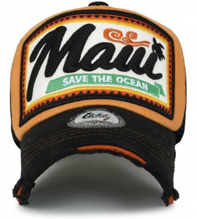 Baseball Caps Maui Embroidery Patch Casual Mesh Baseball Cap Distressed Trucker Hat - Mustard Yellow - CG18WQTM6YY $21.06
