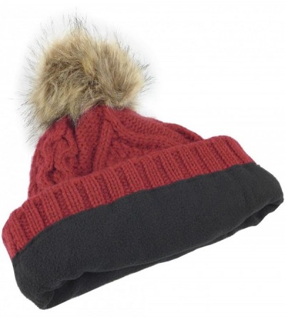 Skullies & Beanies Women's Fleece Lined Knitted Slouchy Faux Fur Pom Pom Cable Beanie Cap Hat - Red - CR18725OCNA $9.10