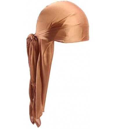Skullies & Beanies Unisex Silk Durag Headwraps Sweat Wicking Beanie Turbans Extra Long Tail Wide Straps African Headwear - Kh...