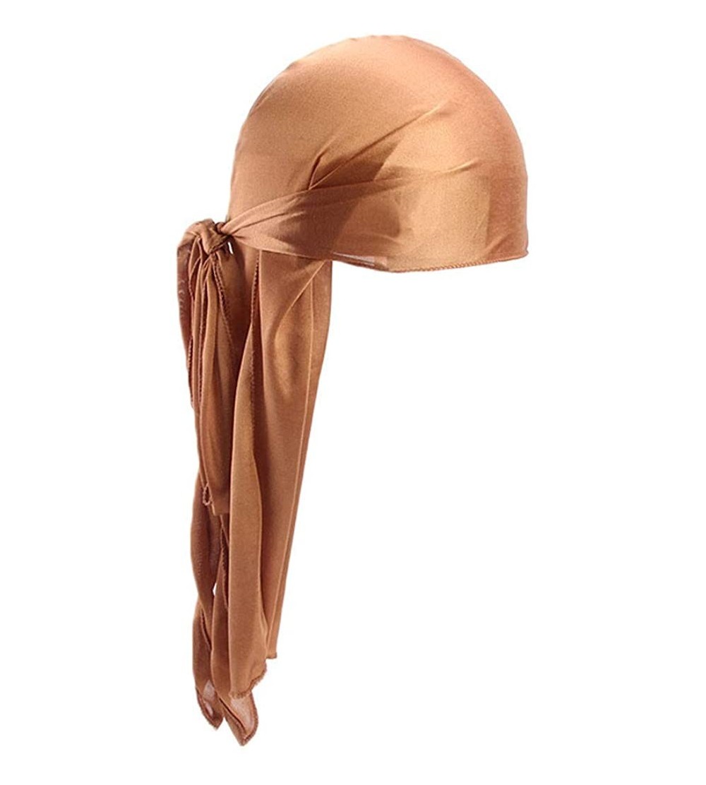 Skullies & Beanies Unisex Silk Durag Headwraps Sweat Wicking Beanie Turbans Extra Long Tail Wide Straps African Headwear - Kh...