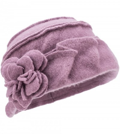 Berets Solid Color 1920s Womens 100% Wool Flower Winter Bucket Cap Beret Hat A376 - Light Purple - CV12MAK2TMY $15.14
