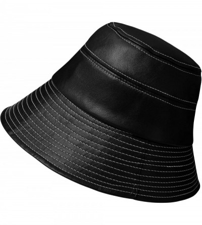Bucket Hats Packable Bucket Leather Fisherman Protects - Black - C118AC9S0H3 $26.54