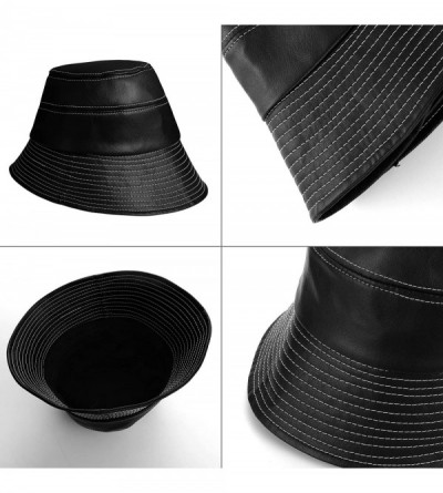 Bucket Hats Packable Bucket Leather Fisherman Protects - Black - C118AC9S0H3 $11.32