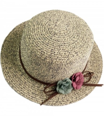 Sun Hats Womens Summer Sun Straw Hat UPF50 Foldable Soft Breathable with Flowers - Gray - CL184RLEY2S $12.34