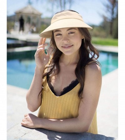 Sun Hats Women's SPF 50+ UV Protection Wide Brim Beach Sun Visor Hat - Khaki - C818X23Y77M $16.61