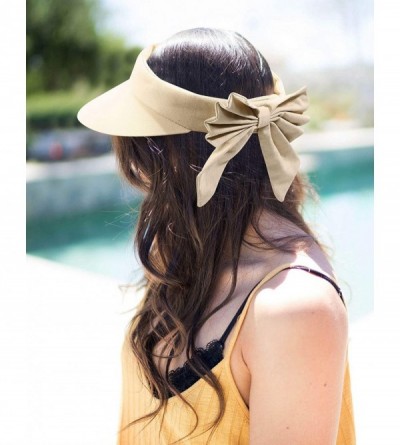 Sun Hats Women's SPF 50+ UV Protection Wide Brim Beach Sun Visor Hat - Khaki - C818X23Y77M $16.61
