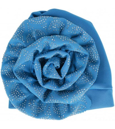 Skullies & Beanies Head Wraps for Women- Chemo Turban Hats Flower Stretchy Turban Brim Cap Pile Vintage Turban - Blue - C618W...