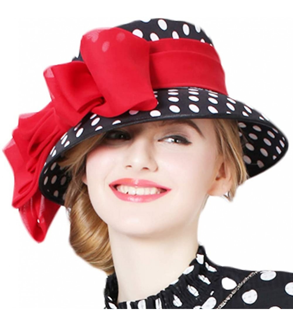 Bucket Hats Women's Sun Hats Lady Chiffon Church Summer Hats Vacation Beach Kentucky Hats Derby Hats - Red Black - CX12ODBMGA...