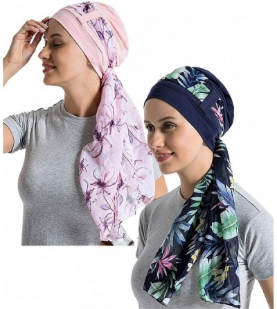 Skullies & Beanies Bamboo Cotton Liner Chemo Headwear for Womenwith Silky Scarfs for Cancer Hair Loss Sleep Caps Beanie - CT1...