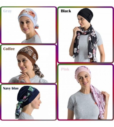 Skullies & Beanies Bamboo Cotton Liner Chemo Headwear for Womenwith Silky Scarfs for Cancer Hair Loss Sleep Caps Beanie - CT1...