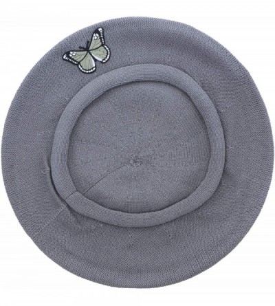 Berets Green Butterfly on Beret for Women 100% Cotton - Grey - C818R4A7U8W $23.55