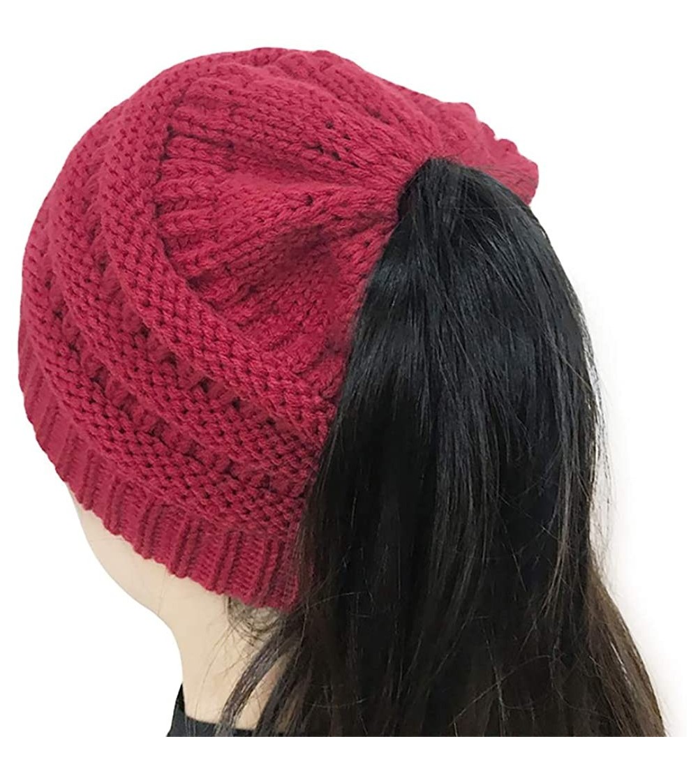 Skullies & Beanies Beanie for Women Hair and Tail Winter Knit Cup Ponytail Warm Stretech Cable Knit Hat - Red - CO18YHS3366 $...