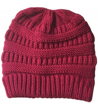 Skullies & Beanies Beanie for Women Hair and Tail Winter Knit Cup Ponytail Warm Stretech Cable Knit Hat - Red - CO18YHS3366 $...