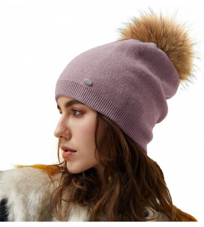 Skullies & Beanies Women Winter Pom Pom Beanie Hats Warm Solid Colors Winter Hat for Women Soft Wool Slouchy Beanie - Purple ...