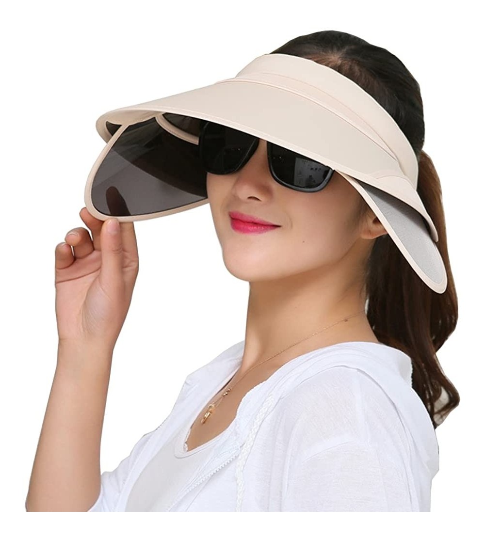 Sun Hats Sun Hats Unisex Summer Hat Outdoor UV Protection Wide Large Brim Cap Beach Visor Empty Top Caps Foldable - Beige - C...